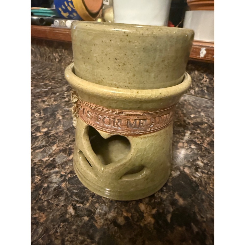 Studio Pottery Wax Warmer Heart Cutout As For Me And My House We Will Serve Lord
